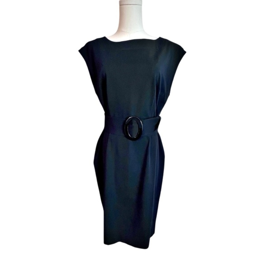 Doncaster Signature Black Scoop Neck Body Con Belted Midi Dress Women’s Size‎ 10